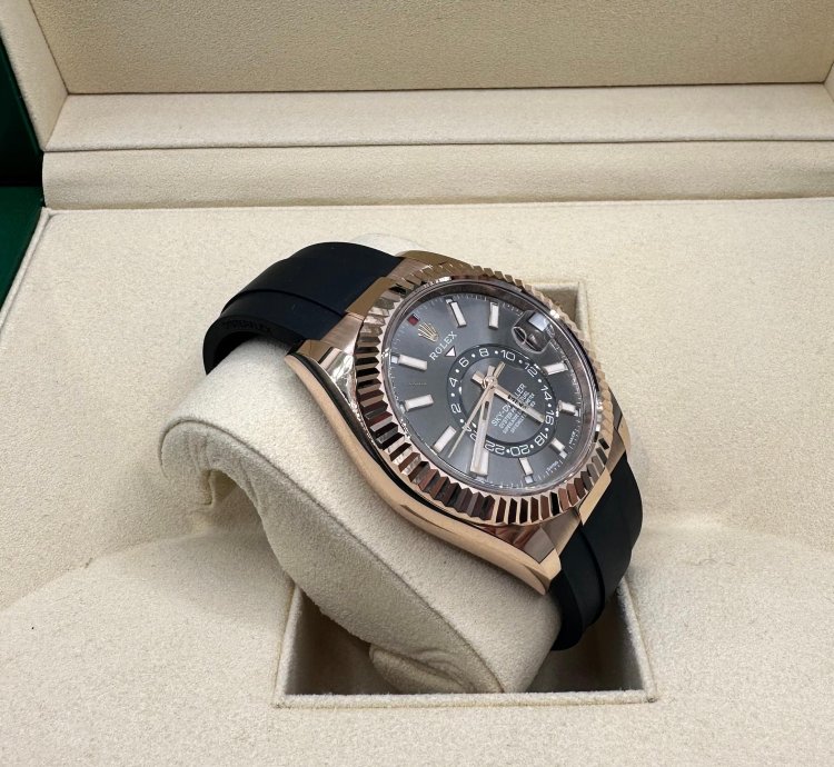 Rolex Sky-dweller 42mm Rose Gold Dark Rhodium Dial Oysterflex 326235