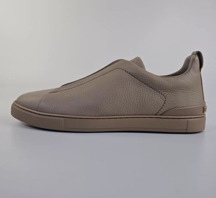 Zegna Triple Stitch Off White Leather Low Top Sneakers New