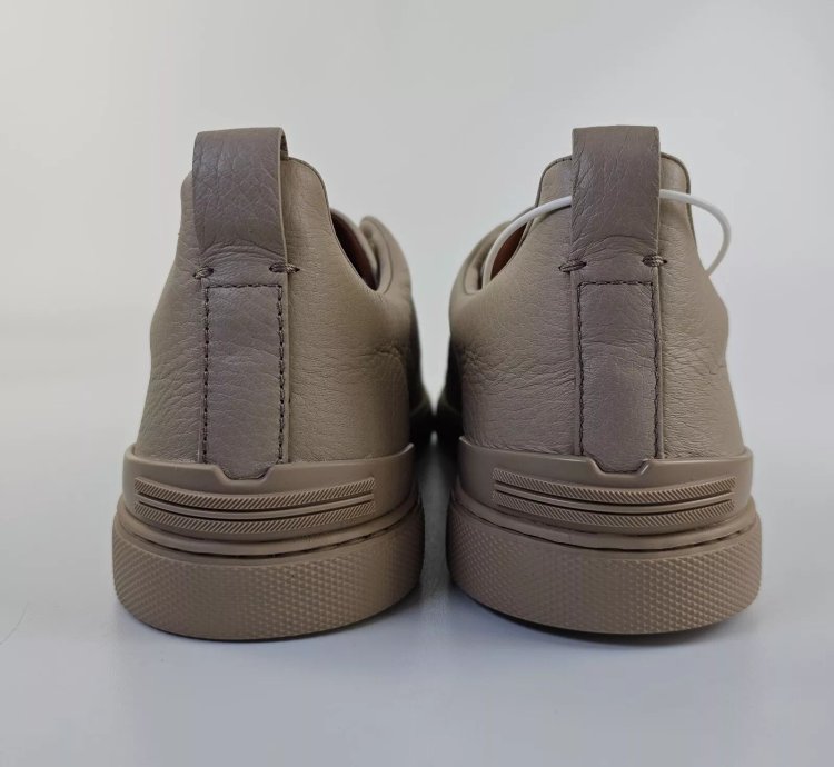 Zegna Triple Stitch Off White Leather Low Top Sneakers New