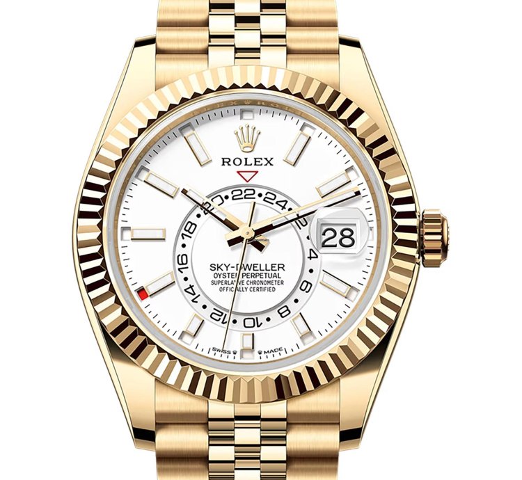 Rolex Sky-dweller 42mm White Dial 18k Yellow Gold Jubilee