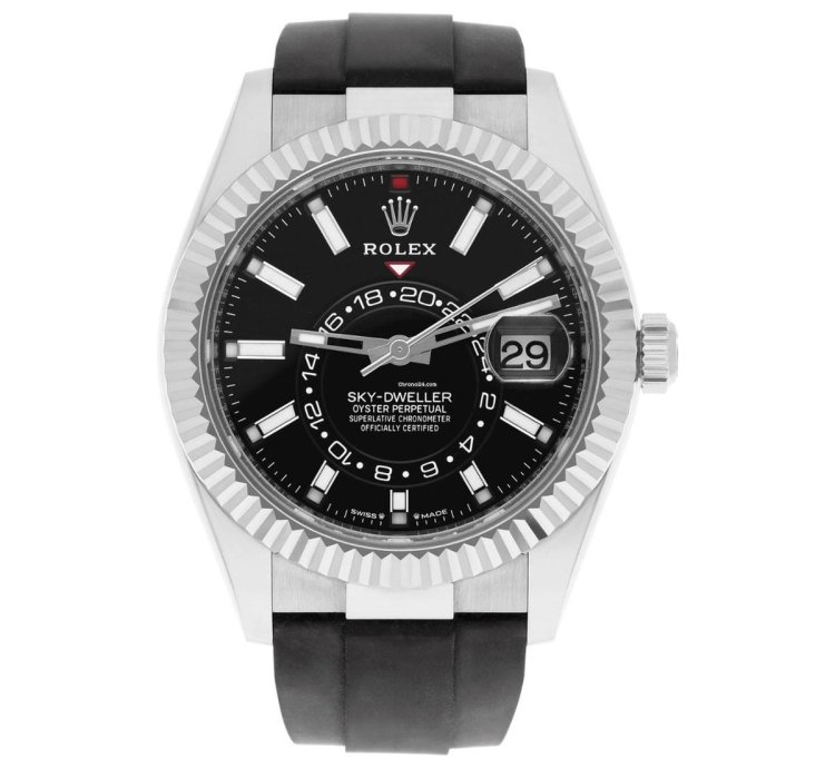 Rolex Sky-dweller 42mm White Gold Black Dial Oysterflex Strap 336239-0002 Unworn