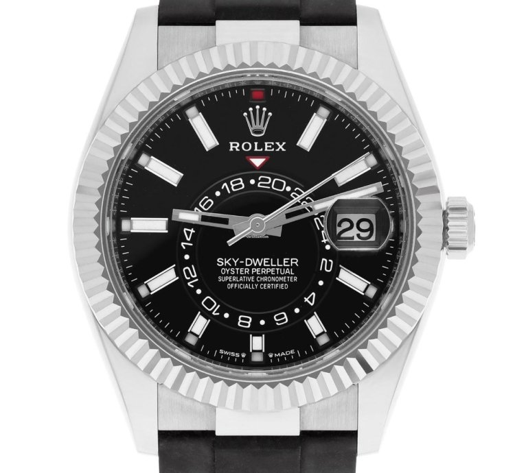 Rolex Sky-dweller 42mm White Gold Black Dial Oysterflex Strap 336239-0002 Unworn