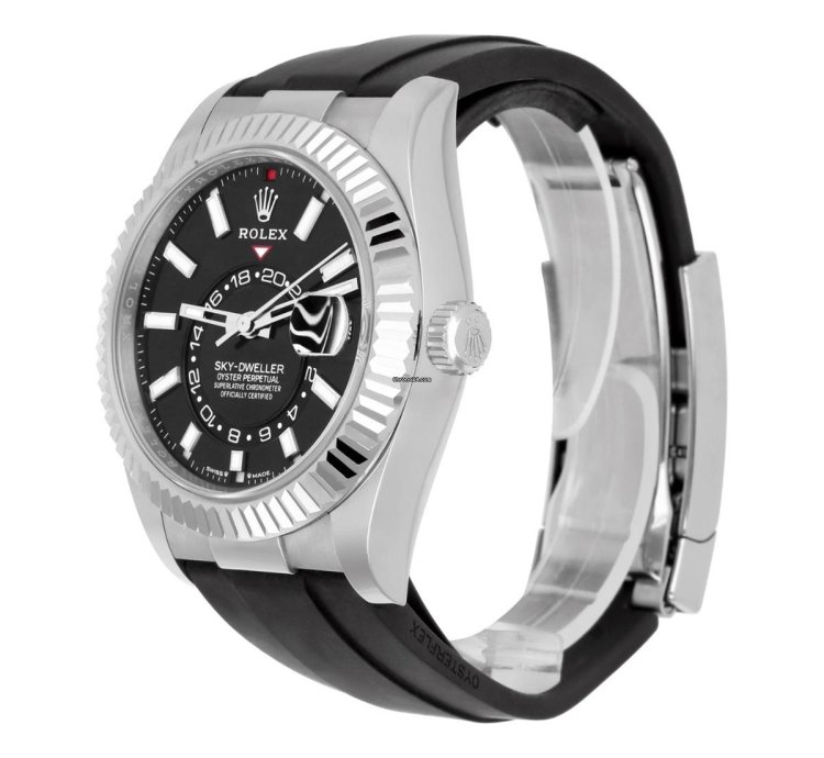 Rolex Sky-dweller 42mm White Gold Black Dial Oysterflex Strap 336239-0002 Unworn