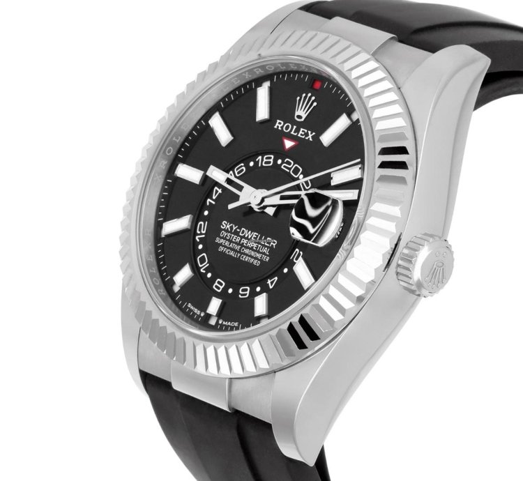 Rolex Sky-dweller 42mm White Gold Black Dial Oysterflex Strap 336239-0002 Unworn