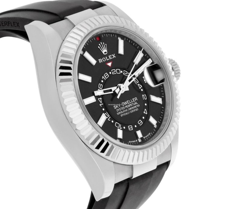 Rolex Sky-dweller 42mm White Gold Black Dial Oysterflex Strap 336239-0002 Unworn