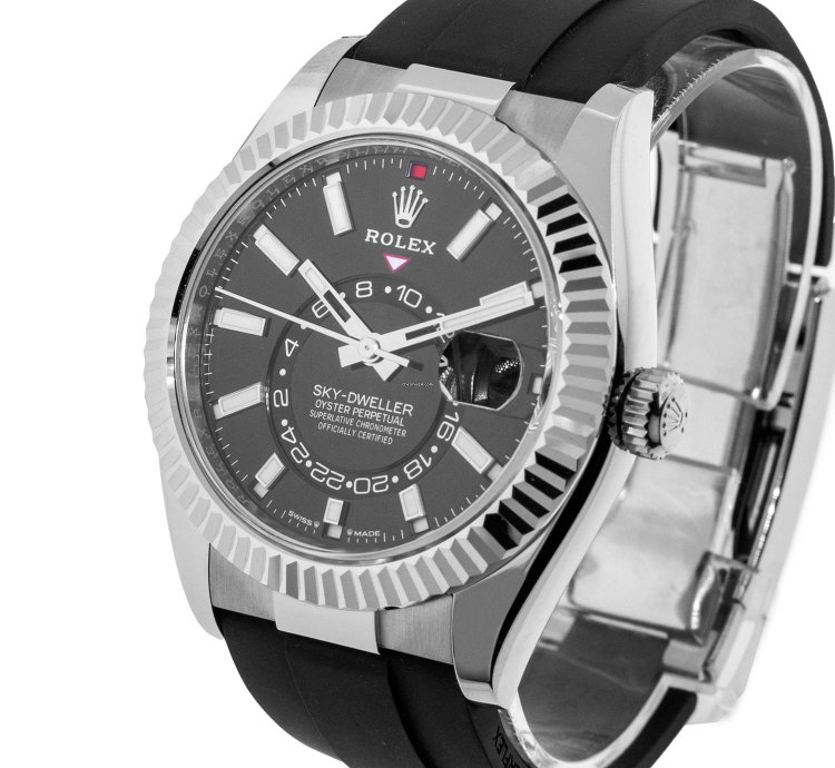 Rolex Sky-dweller 42mm White Gold Black Index Dial Fluted Bezel 336239
