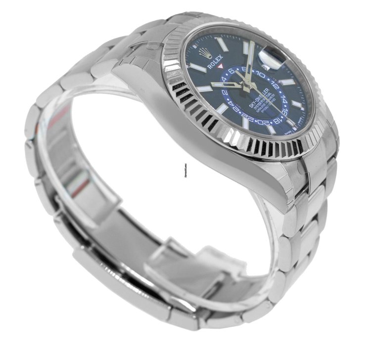 Rolex Sky-dweller 42mm White Gold Steel Blue Index Dial Fluted Bezel 336934
