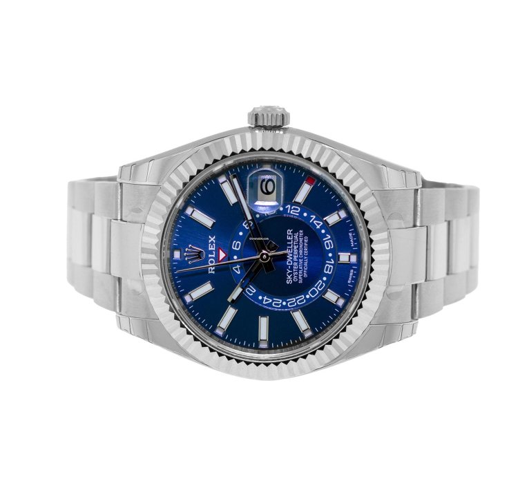 Rolex Sky-dweller 42mm White Gold Steel Blue Index Dial Fluted Bezel 336934