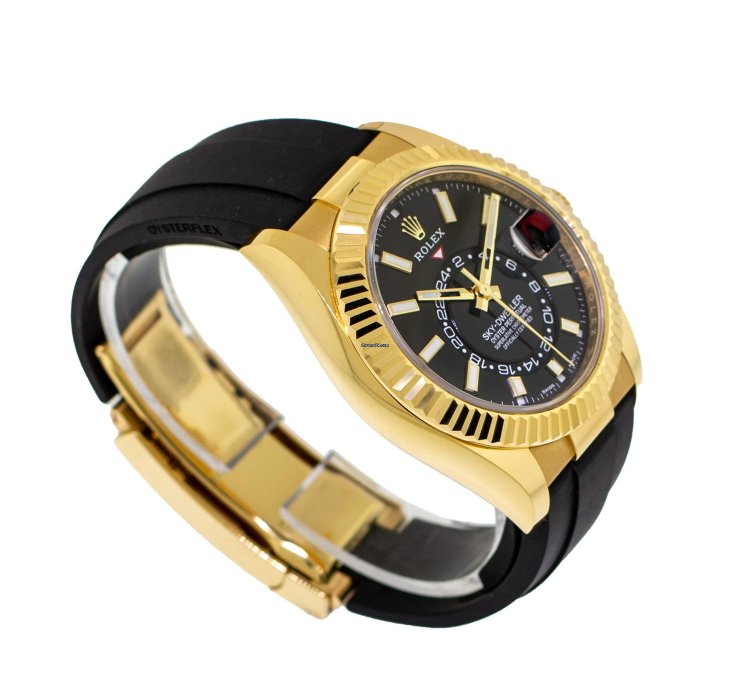 Rolex Sky-dweller 42mm Yellow Gold Black Index Dial Fluted Bezel 326238