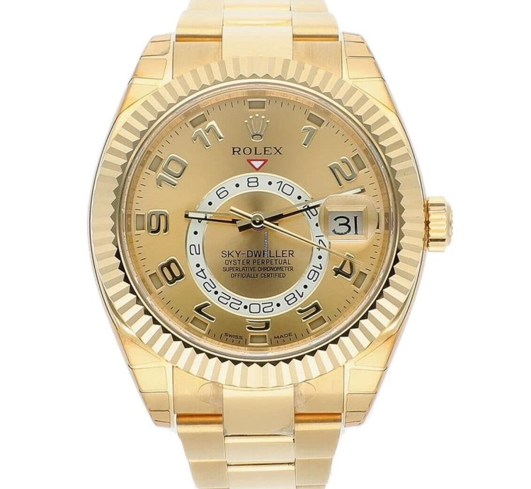 Rolex Sky-dweller 42mm Yellow Gold Watch Oyster Bracelet Factory Stickers 326938