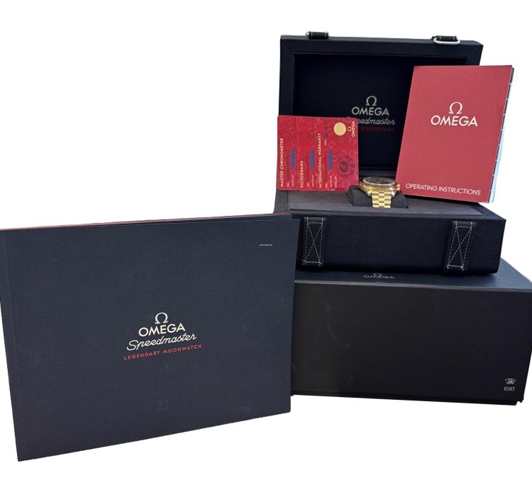 Omega Speedmaster 2024 Papers Omega Speedmaster Moonshine 18k Yellow Gold 310 60 42 50 99 002 Box