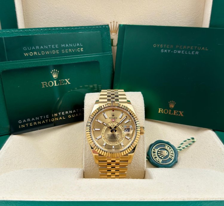 Rolex Sky-dweller Champagne Dial Yellow Gold Jubilee Bracelet 336938 Unworn 2024