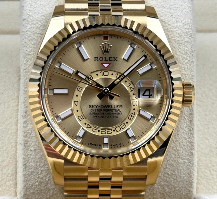 Rolex Sky-dweller Champagne Dial Yellow Gold Jubilee Bracelet 336938 Unworn 2024