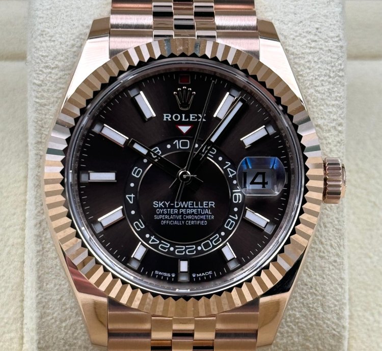 Rolex Sky-dweller Chocolate Dial Rose Gold Jubilee Bracelet 336935 Unworn 2024
