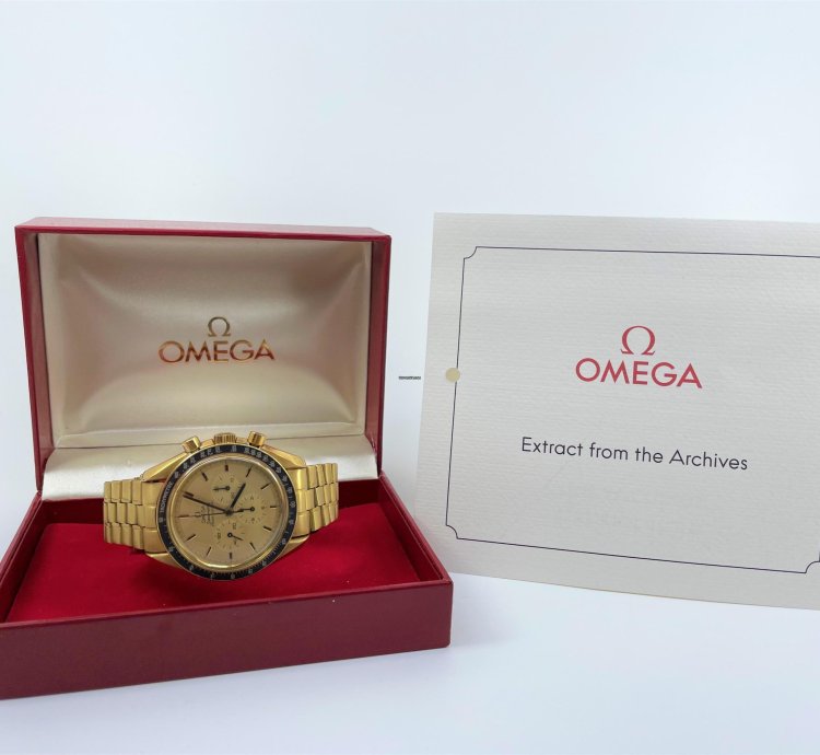 Omega Speedmaster 345 0802 Speedmaster Apollo Xi 18k Yellow Gold Chronograph box Archive