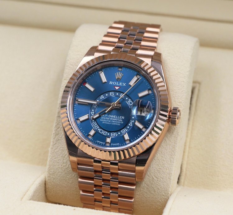 Rolex Sky-dweller In Rose Gold With Blue Dial On Jubilee Bracelet 336935 Full Set