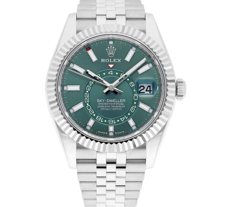 Rolex Sky-dweller Jubilee 42mm Stainless Steel Green Dial Fluted 336934 Unworn