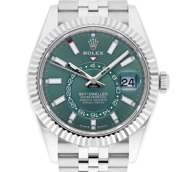 Rolex Sky-dweller Jubilee 42mm Stainless Steel Green Dial Fluted 336934 Unworn