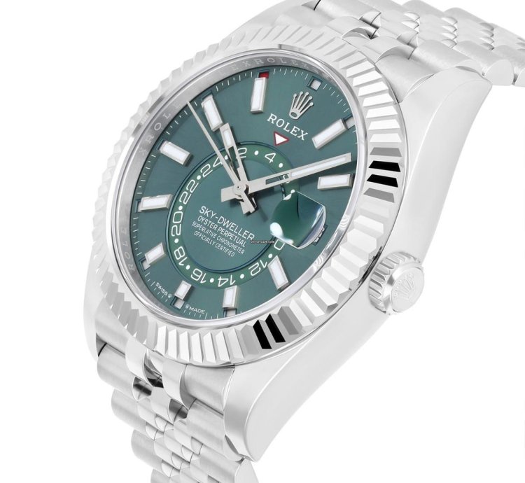 Rolex Sky-dweller Jubilee 42mm Stainless Steel Green Dial Fluted 336934 Unworn