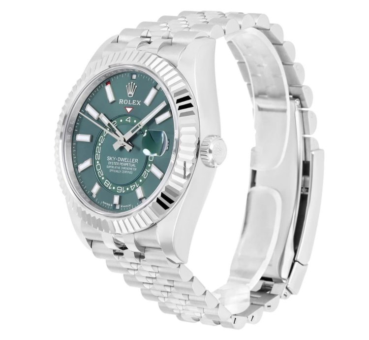 Rolex Sky-dweller Jubilee 42mm Stainless Steel Green Dial Fluted 336934 Unworn