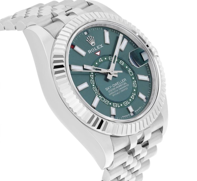 Rolex Sky-dweller Jubilee 42mm Stainless Steel Green Dial Fluted 336934 Unworn