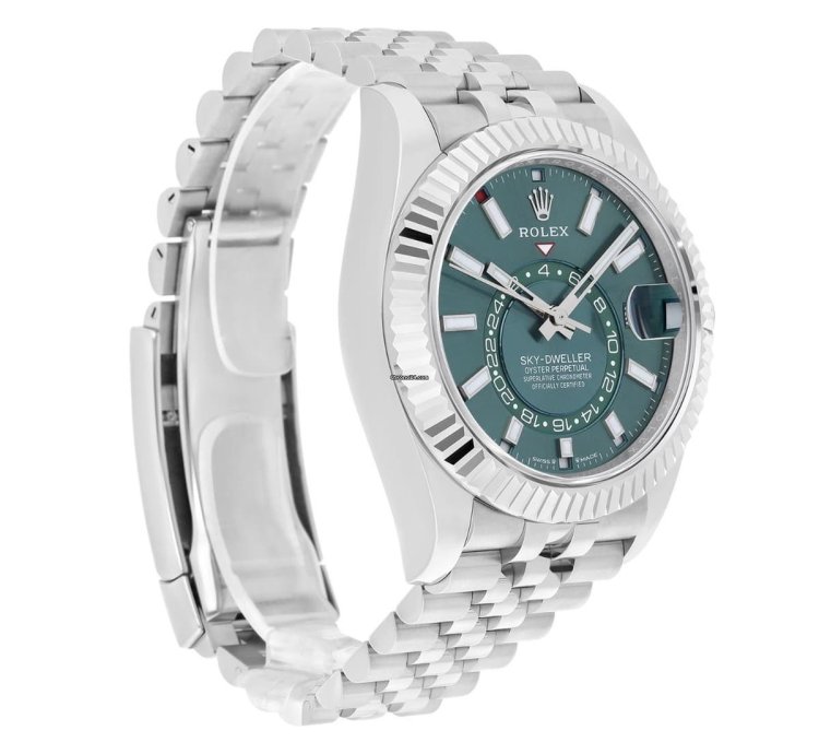 Rolex Sky-dweller Jubilee 42mm Stainless Steel Green Dial Fluted 336934 Unworn