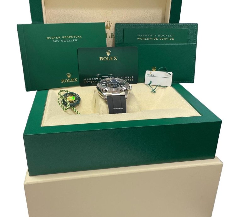 Rolex Sky-dweller New April 2025 Rolex Sky-dweller Black 18k White Gold Oysterflex 336239 Box