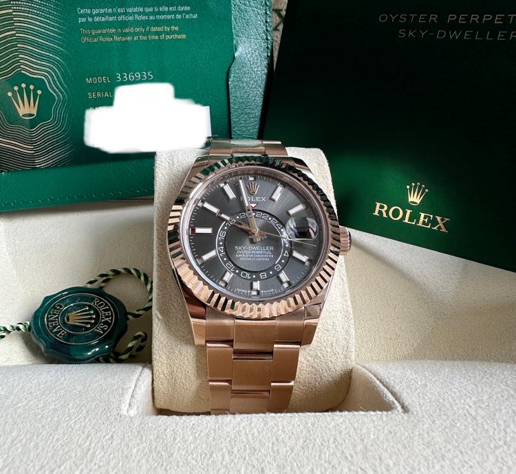Rolex Sky-dweller New Release 2023 Rose Gold Rhodium Gray Dial Fluted Bezel 18k 42mm