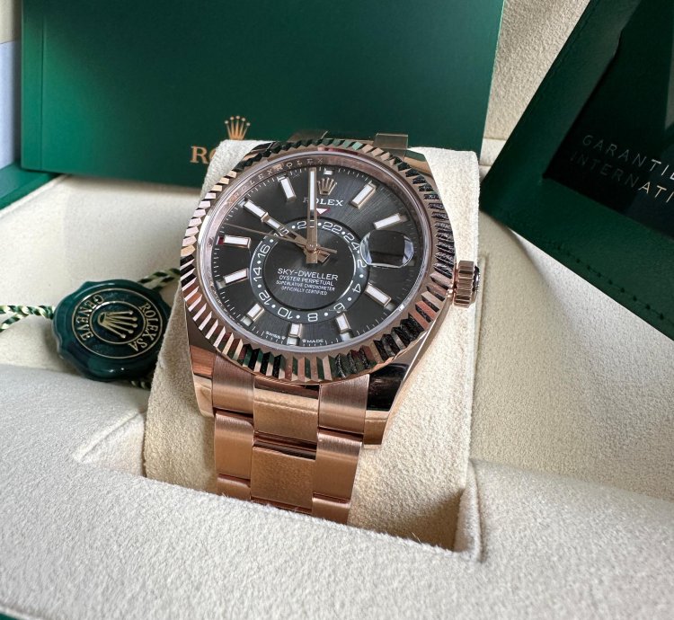 Rolex Sky-dweller New Release 2023 Rose Gold Rhodium Gray Dial Fluted Bezel 18k 42mm