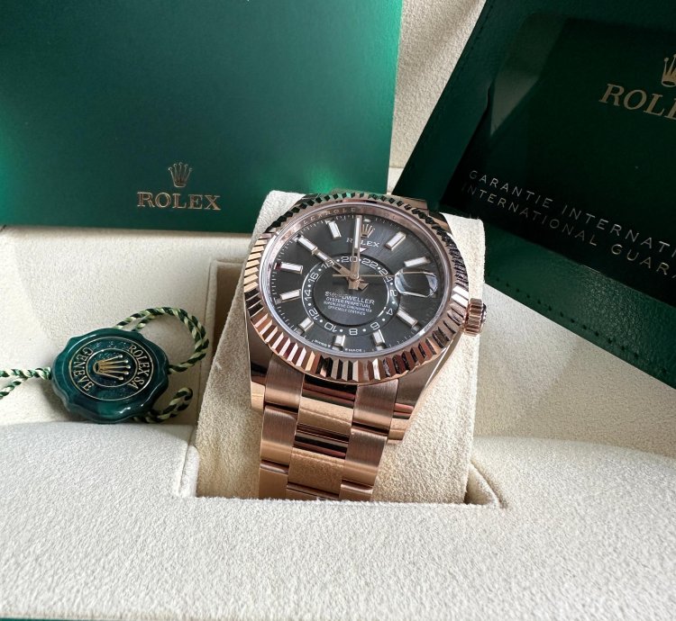 Rolex Sky-dweller New Release 2023 Rose Gold Rhodium Gray Dial Fluted Bezel 18k 42mm