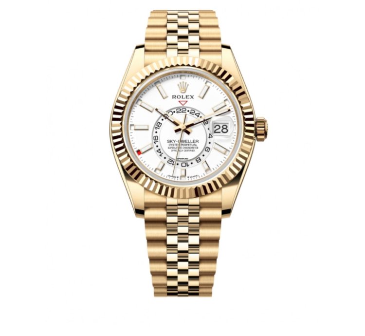 Rolex Sky-dweller New Release Sky-dweller Yellow Gold 42mm White Dial Fluted Bezel Jubilee Bracelet 336938