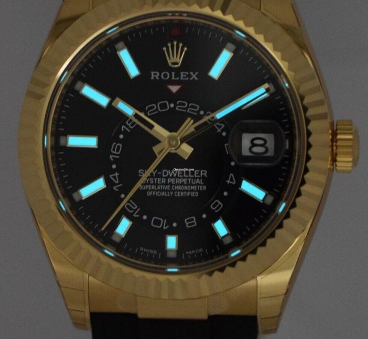 Rolex Sky-dweller New Rolex Sky-dweller Gmt 18k Yg Black Dial Rubber Strap Watch 22 326238