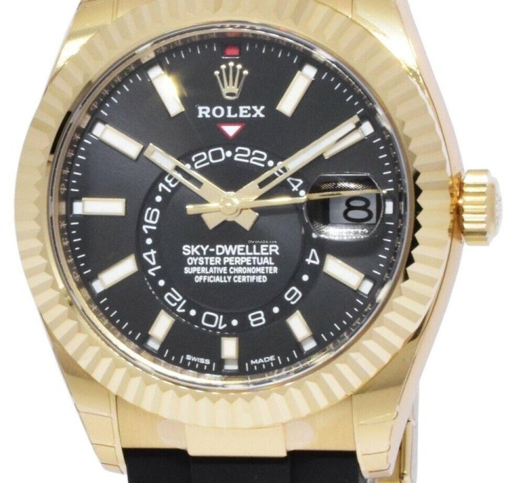 Rolex Sky-dweller New Rolex Sky-dweller Gmt 18k Yg Black Dial Rubber Strap Watch 22 326238