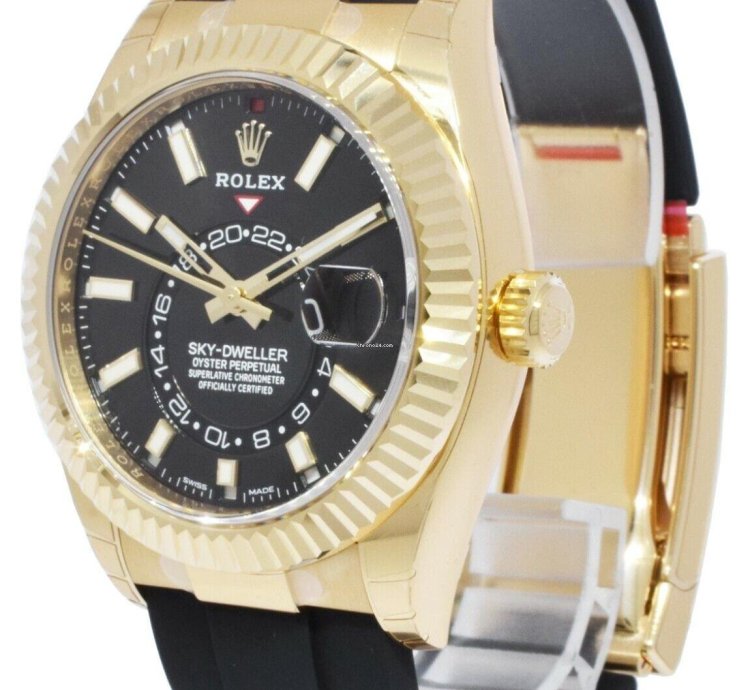 Rolex Sky-dweller New Rolex Sky-dweller Gmt 18k Yg Black Dial Rubber Strap Watch 22 326238