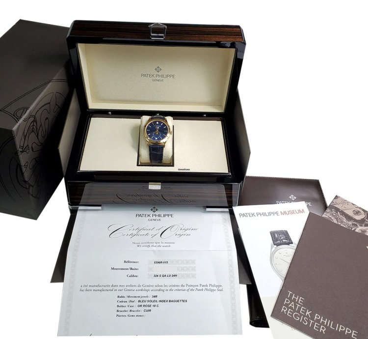 Patek Philippe Annual Calendar 5396r Blue Baguette Blau Baguette Sehr Gut Sehr Gut 2022 Full Set
