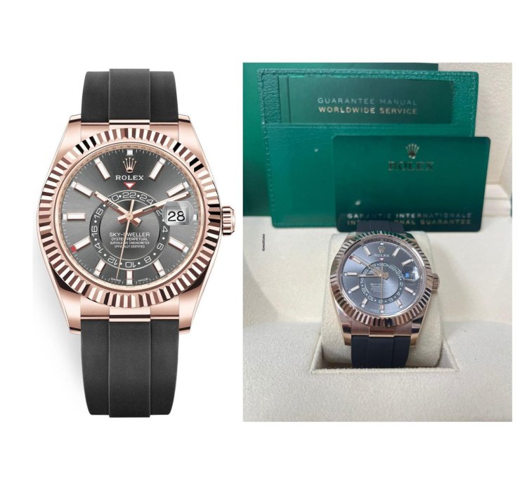 Rolex Sky-dweller Rose Gold 42mm Rhodium Dial Oysterflex 326235