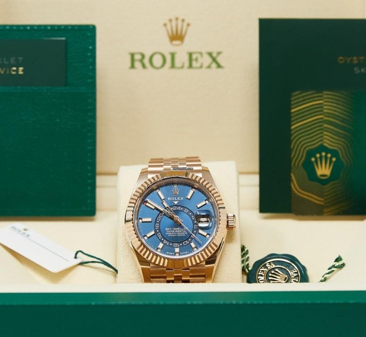 Rolex Sky-dweller Rose Gold Blue Dial On Jubilee Complete Set Unworn 2024