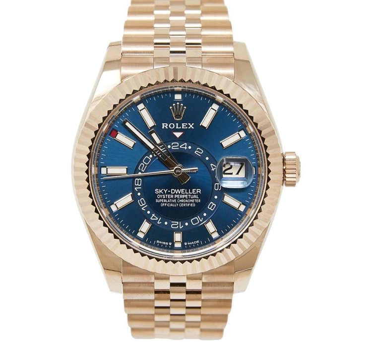 Rolex Sky-dweller Rose Gold Blue Dial On Jubilee Complete Set Unworn 2024