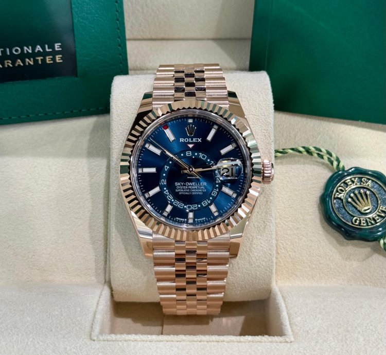 Rolex Sky-dweller Rose Gold Blue-green Dial Jubilee 2024 Full Set