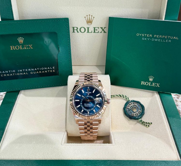 Rolex Sky-dweller Rose Gold Blue-green Dial Jubilee 2024 Full Set