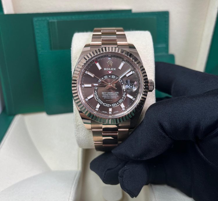 Rolex Sky-dweller Rose Gold Chocolate Dial Sky Dweller Index Dial