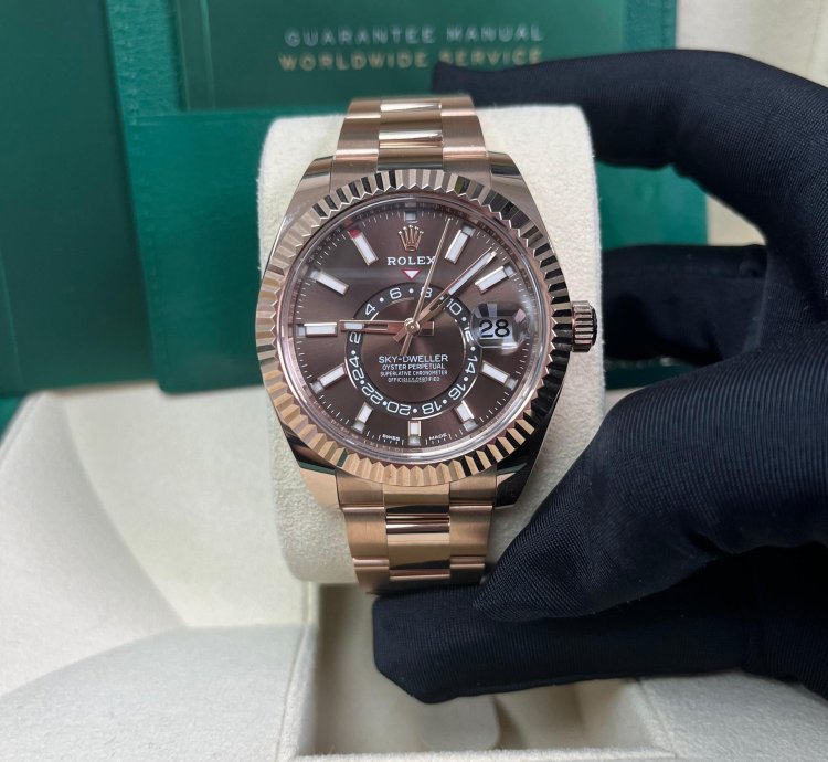 Rolex Sky-dweller Rose Gold Chocolate Dial Sky Dweller Index Dial