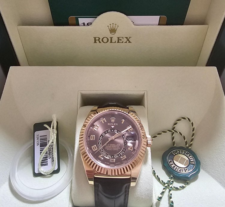 Rolex Sky-dweller Rose Gold Chocolate Face Leather Band