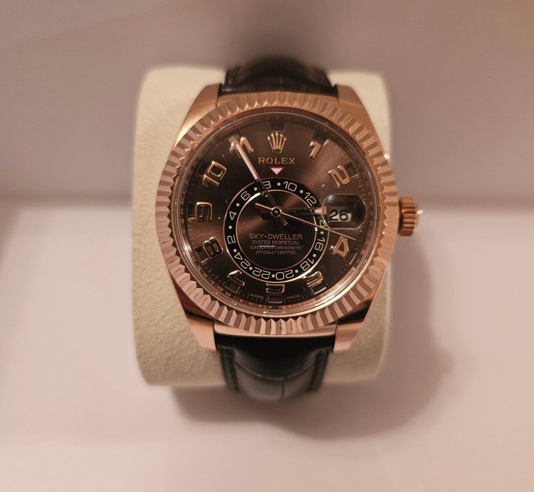 Rolex Sky-dweller Rose Gold Chocolate Face Leather Band