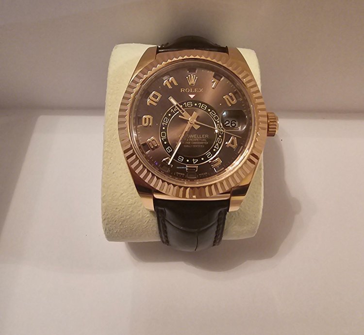 Rolex Sky-dweller Rose Gold Chocolate Face Leather Band