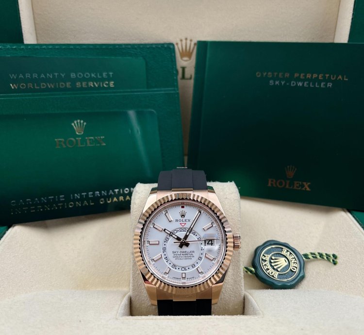 Rolex Sky-dweller Rose Gold Ivory White Index Dial Oysterflex 336235 Unworn 2024