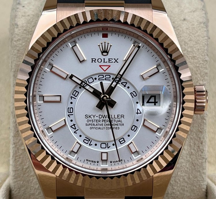 Rolex Sky-dweller Rose Gold Ivory White Index Dial Oysterflex 336235 Unworn 2024