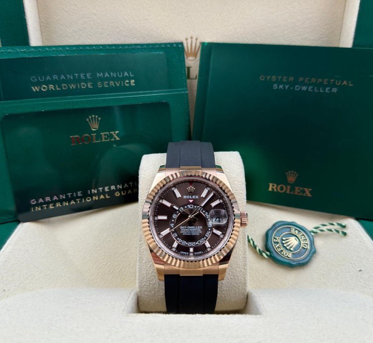 Rolex Sky-dweller Rose Gold Sky-dweller Chocolate Brown Index Dial Oysterflex 336235 Unworn 2024