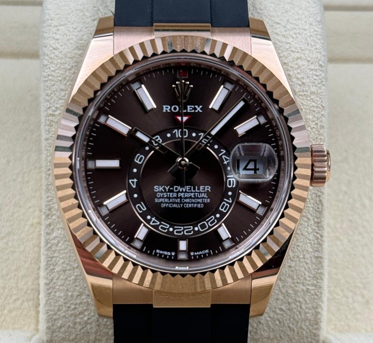 Rolex Sky-dweller Rose Gold Sky-dweller Chocolate Brown Index Dial Oysterflex 336235 Unworn 2024