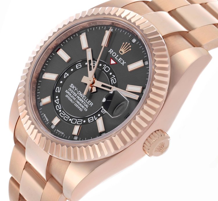 Rolex Sky-dweller Rose Gold Slate Dial Mens Watch 326935 Unworn